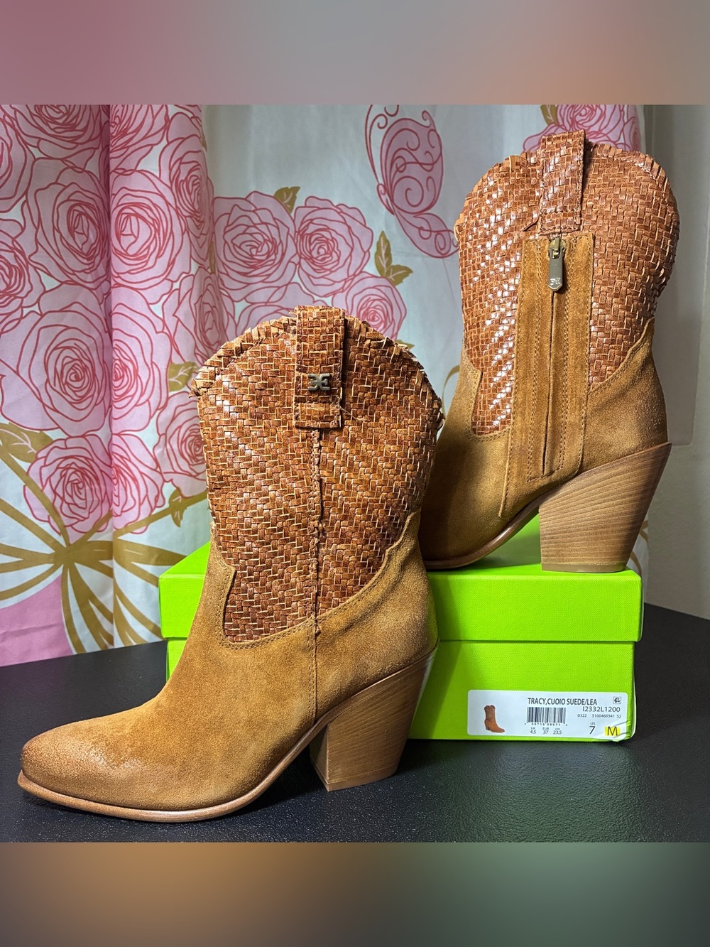 Sam Edelman Tracy Cuoio Leather and Suede Western Ankle Boots